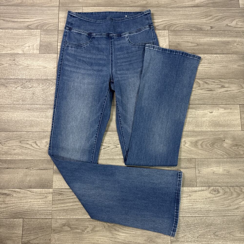 American Eagle Flare Leg Denim Jeans Pull On Mid Rise Medium Wash sz S